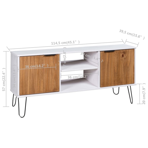 vidaXL TV Cabinet New York White and Light Wood Solid Pine Wood
