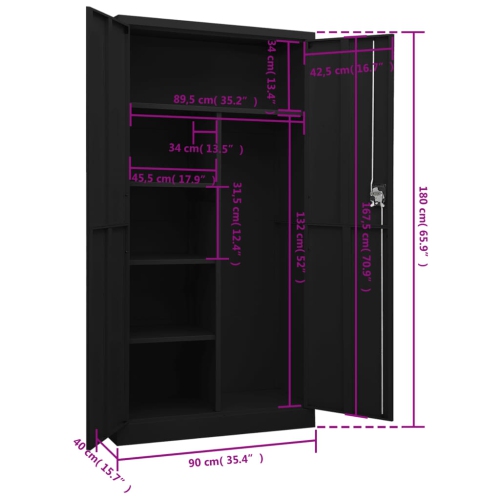 vidaXL Locker Cabinet Black 90x40x180 cm Steel