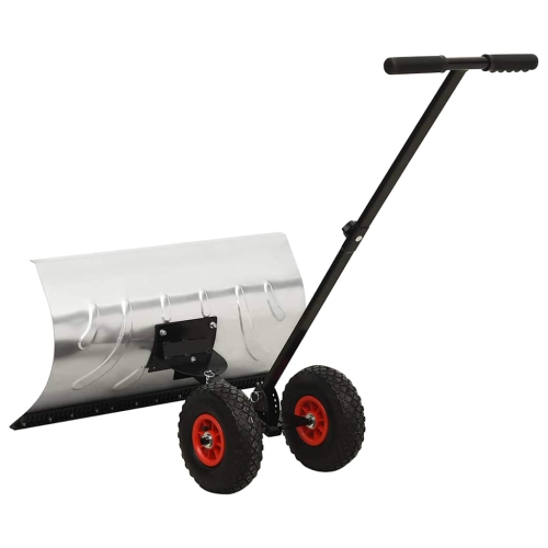 vidaXL 29” Heavy Duty Wheeled Snow Shovel, Adjustable Push Bar & Blade Angles, Non-Slip Handle