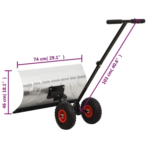 vidaXL 29” Heavy Duty Wheeled Snow Shovel, Adjustable Push Bar & Blade Angles, Non-Slip Handle