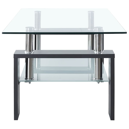 vidaXL Coffee Table, Tempered Glass Top, Center Table, 37.4''x21.7''x15.7'', Gray and Transparent