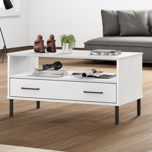 vidaXL Coffee Table with Metal Legs White 85x50x45cm Solid Wood OSLO