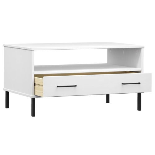 vidaXL Coffee Table with Metal Legs White 85x50x45cm Solid Wood OSLO