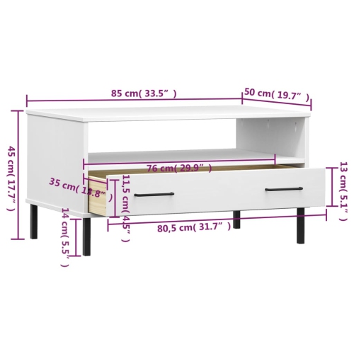 vidaXL Coffee Table with Metal Legs White 85x50x45cm Solid Wood OSLO