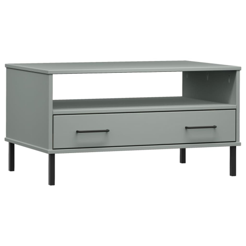 vidaXL Coffee Table with Metal Legs Grey 85x50x45 cm Solid Wood OSLO