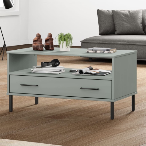 vidaXL Coffee Table with Metal Legs Grey 85x50x45 cm Solid Wood OSLO