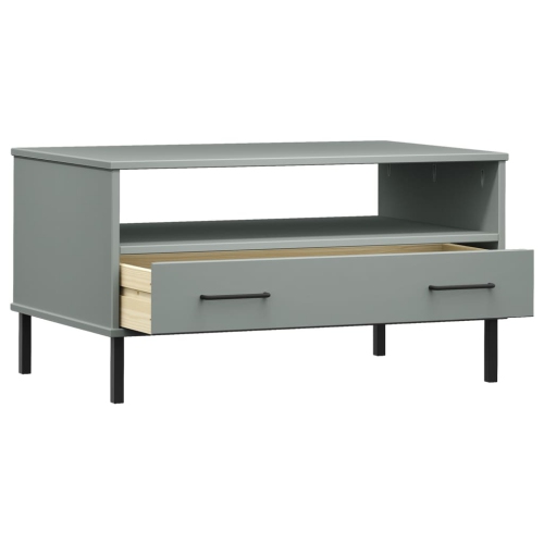 vidaXL Coffee Table with Metal Legs Grey 85x50x45 cm Solid Wood OSLO