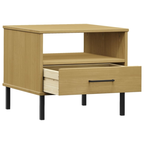 vidaXL Bedside Table with Metal Legs Brown Solid Wood Pine OSLO