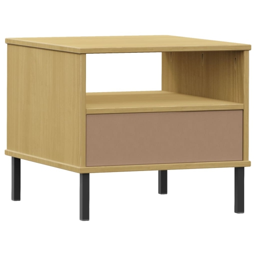 vidaXL Bedside Table with Metal Legs Brown Solid Wood Pine OSLO