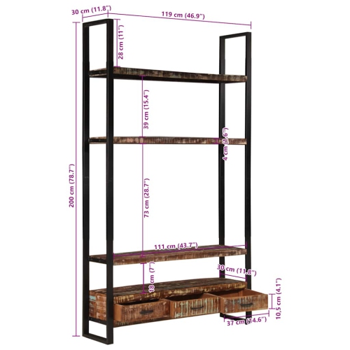 vidaXL Bookshelf 118x30x200 cm Solid Reclaimed Wood