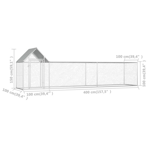 vidaXL Chicken Coop 5x1x1.5 m Galvanised Steel