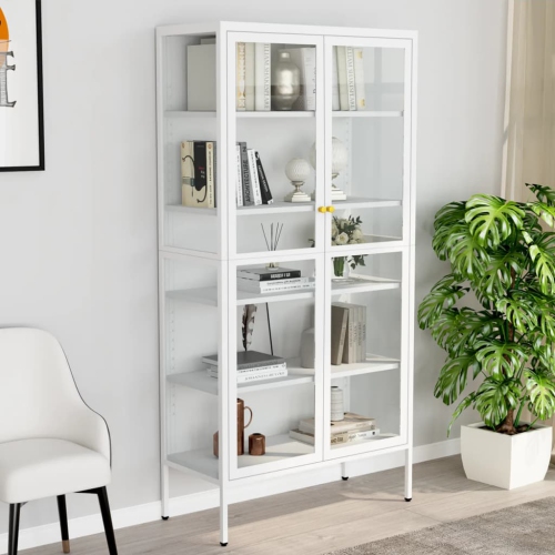vidaXL Display Cabinet White 90x40x180 cm Steel and Tempered Glass