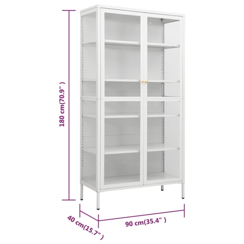 vidaXL Display Cabinet White 90x40x180 cm Steel and Tempered Glass