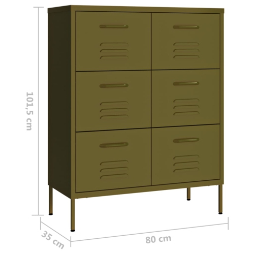 vidaXL Drawer Cabinet Olive Green 80x35x101.5 cm Steel
