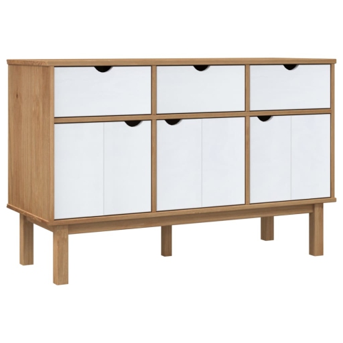 Meuble de rangement pour téléviseur à écran large en bois massif 73,5&nbsp;cm, brun et blanc, 114 x 43x