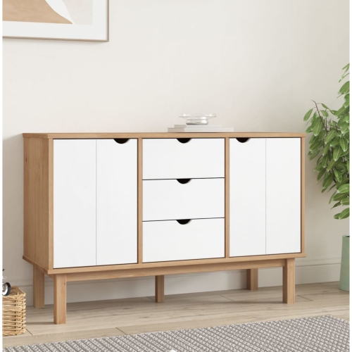 vidaXL Sideboard OTTA Brown and White 113.5x43x73 cm Solid Wood Pine