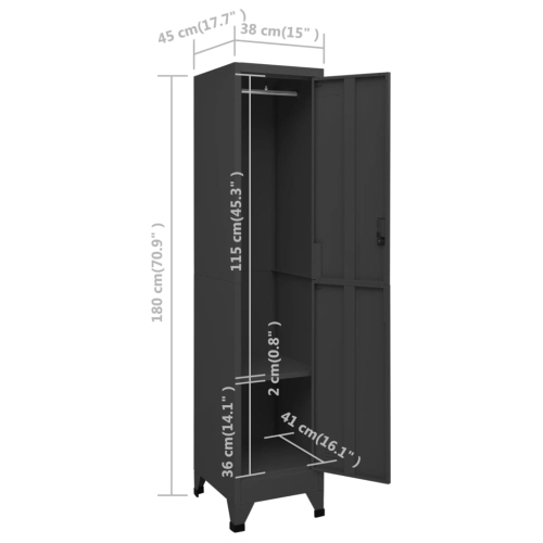 vidaXL Locker Cabinet Anthracite 38x45x180 cm Steel