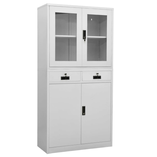 Armoire de bureau vidaXL gris clair 90 x 40 x 40 x 180&nbsp;cm acier et verre trempé