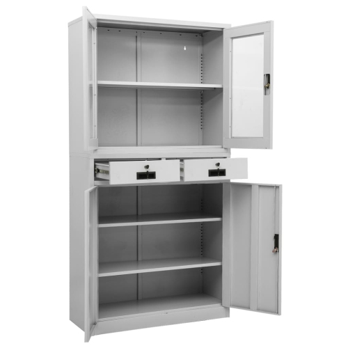 Armoire de bureau vidaXL gris clair 90 x 40 x 40 x 180 cm acier et verre trempé