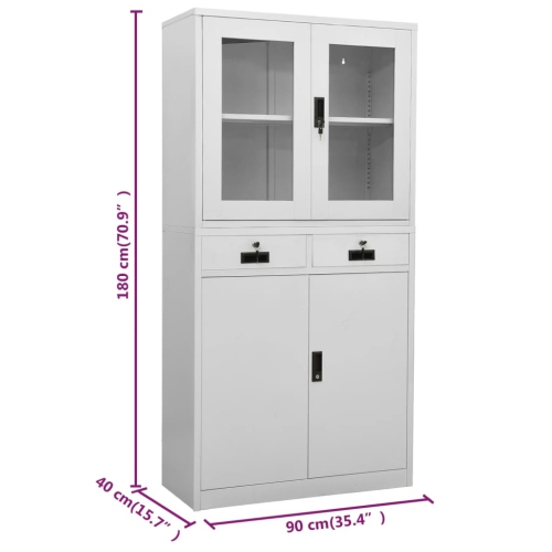 Armoire de bureau vidaXL gris clair 90 x 40 x 40 x 180 cm acier et verre trempé