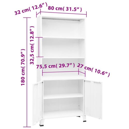vidaXL Industrial Bookshelf White 80x32x180 cm Steel