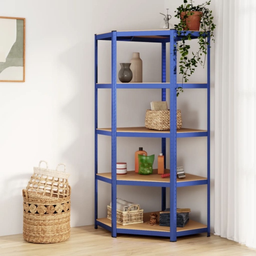 VIDAXL  5-Layer Corner Shelf Steel&engineered Wood In Blue