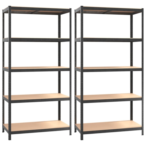 VIDAXL  5-Layer Heavy-Duty Shelves 2 PCs Steel&engineered Wood In Grey