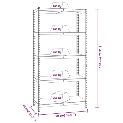 vidaXL 5-Layer Heavy-duty Shelves 2 pcs Grey Steel&Engineered Wood