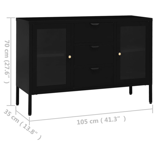 vidaXL Sideboard Black 105x35x70 cm Steel and Tempered Glass
