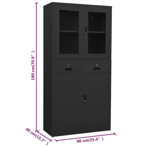 vidaXL Office Cabinet Anthracite 90x40x180 cm Steel and Tempered Glass