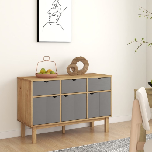 vidaXL Sideboard OTTA Brown and Grey 114x43x73.5 cm Solid Wood Pine