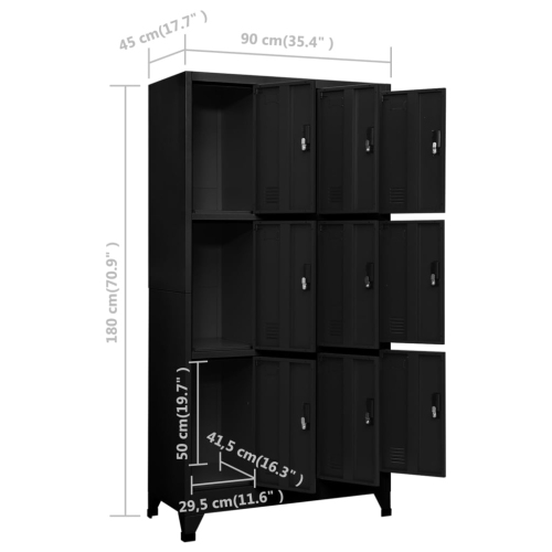 vidaXL Locker Cabinet Black 90x45x180 cm Steel