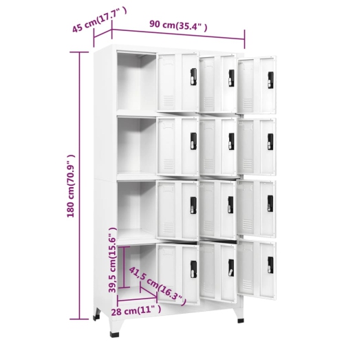 vidaXL Locker Cabinet White 90x45x180 cm Steel
