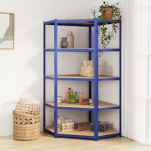 VIDAXL  5-Layer Corner Shelf Blue Steel&engineered Wood