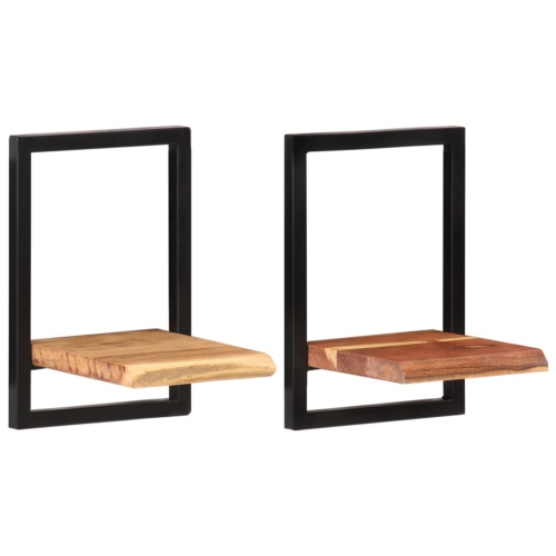 Tablettes murales vidaXL 2 pièces en bois massif d'acacia et d'acier 25x25 35 cm