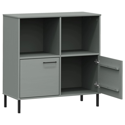 vidaXL Bookcase with Metal Legs Grey 90x35x90.5 cm Solid Wood OSLO
