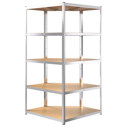 vidaXL 5-Layer Heavy-duty Corner Shelf Silver Steel&Engineered Wood