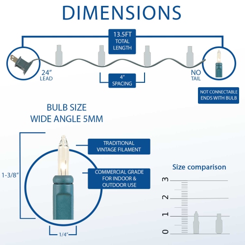 Petite guirlande de lumières de fantaisie de 5 pi et 35 ampoules, ampoules transparentes sur fil vert, lumières de fée espacées de 4&nbsp;po,