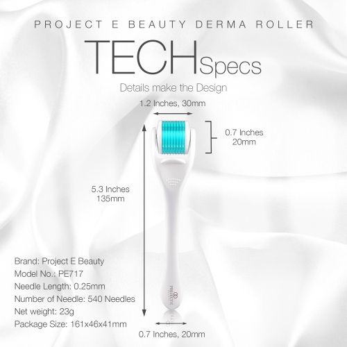 Project E Beauty The Derma Roller | 540 Titanium Microneedle Facial Tool | Collagen Boost | Reduce Scars & Wrinkles