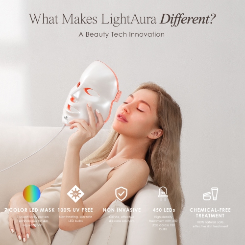 Project E Beauty LightAura LED Face Mask | 7-Color LED Face Mask | LED Light Therapy | Anti-Aging | Anti-Blemish | Boost Collagen