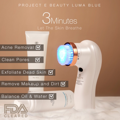 Project E Beauty LumaBlue | LED Light Therapy Cleansing Brush | Anti-Acne | Exfoliating Brush | Reduces Inflammation