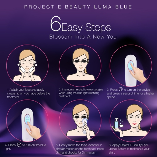 Project E Beauty LumaBlue | LED Light Therapy Cleansing Brush | Anti-Acne | Exfoliating Brush | Reduces Inflammation