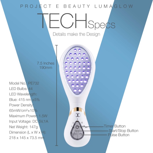 Project E Beauty LumaGlow Blue LED Light Therapy | Anti Acne | Pimple Solution | For Oily Skin | Minimize Pores | FDA-Cleared