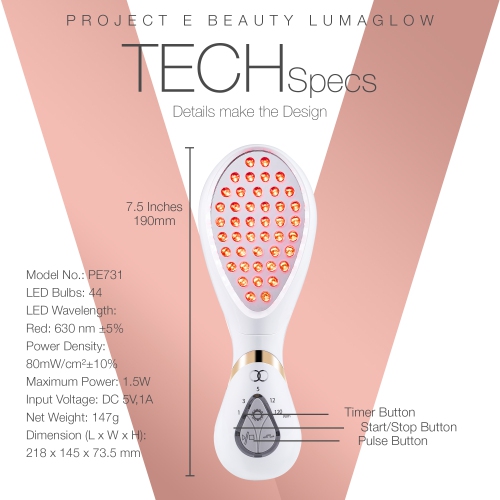 Project E Beauty LumaGlow Red | Anti-Aging LED Light Therapy Wand | Reduce Wrinkles | Collagen Booster | FDA-Cleared