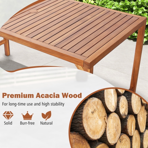 Table à manger rectangulaire en bois d'acacia avec surface à lattes spacieuse de Costway pour patio jusqu'à 6 personnes à l'extérieur