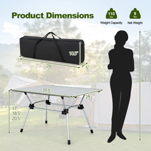 Costway Heavy-Duty Aluminum Camping Table, Folding Outdoor Picnic Table with Carrying Bag