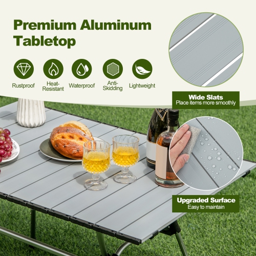 Costway Heavy-Duty Aluminum Camping Table, Folding Outdoor Picnic Table with Carrying Bag