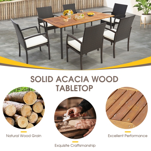Costway Patio Rectangular Acacia Wood Dining Table with 1.9"Umbrella Hole Indoor&Outdoor