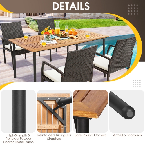 Costway Patio Rectangular Acacia Wood Dining Table with 1.9"Umbrella Hole Indoor&Outdoor