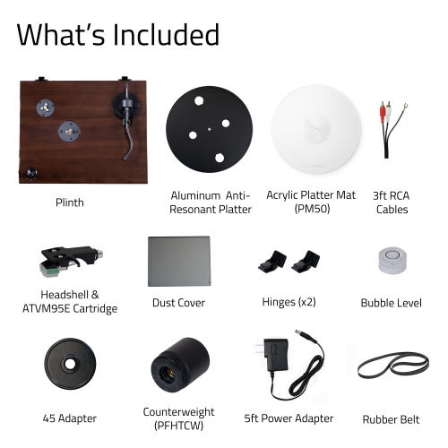 Tourne-disque haute fidélité de Fluance, Audio Technica VM95E, plateau antirésonnant, tapis en acrylique, préamplificateur